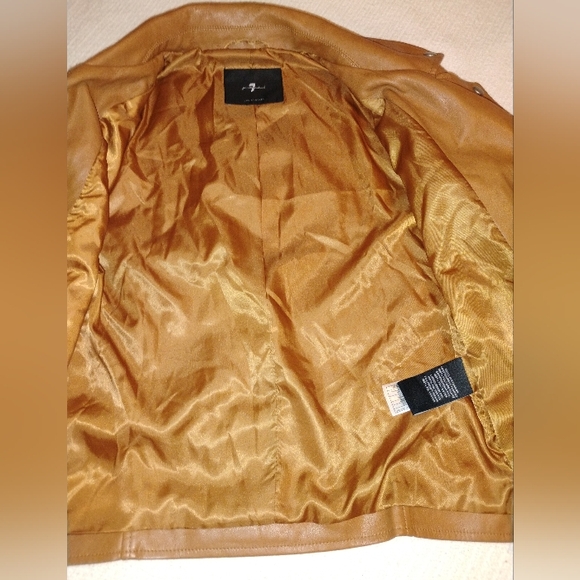 7 For All Mankind Camel Brown Vegan Leather Moto Jacket - Picture 5 of 10